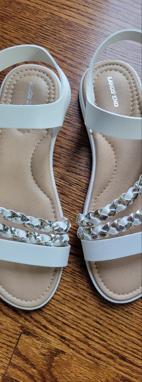 Lands' End Girl's White Braided Sandals with Silver Detail - New Size 5